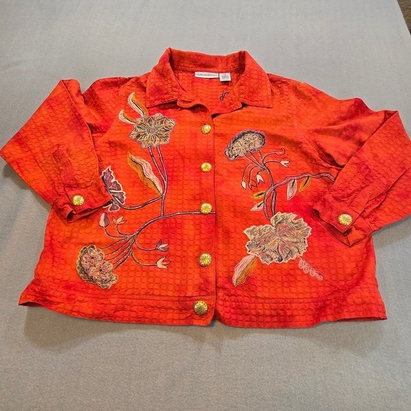 Draper'S & Damon'S Jackets & Blazers - Draper's & Damon's Jacket Women 1X Orange Floral Embroidered Button Front Cotton